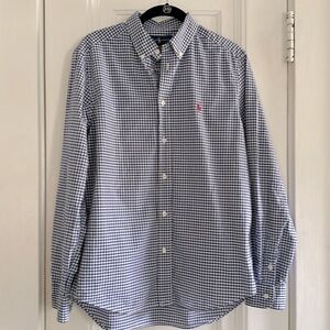 Boys Polo Ralph Lauren Navy and White Gingham Button Down Shirt - Size XL 18-20